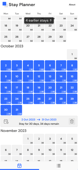 Mobile sized image of www.stayplanner.app showing the calendar view